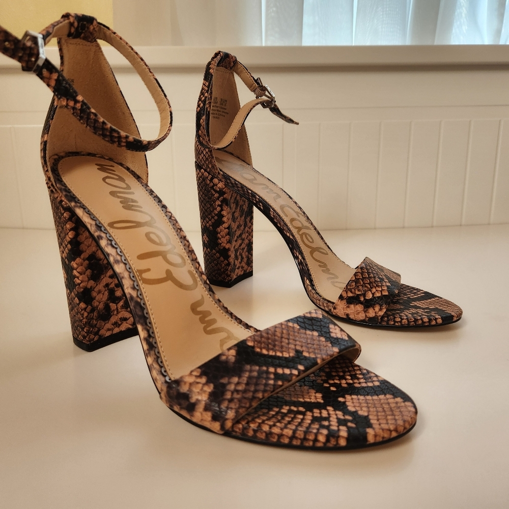 NWOT Sam Edelman Snakeskin Leather Block Heel Sandals